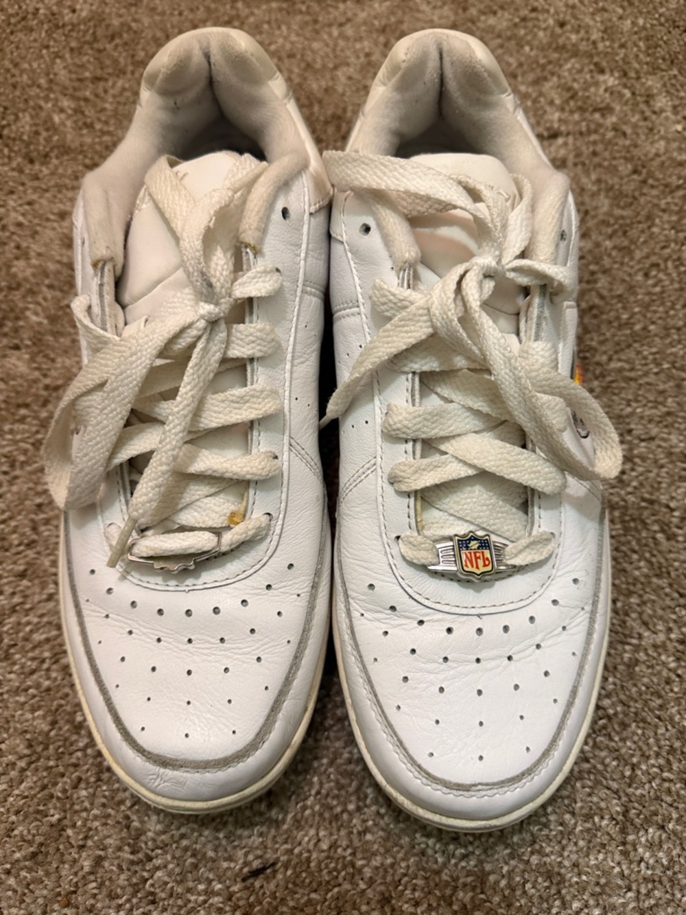 NFL White Leather Lace-Up Sneakers with NFL Shield Charm